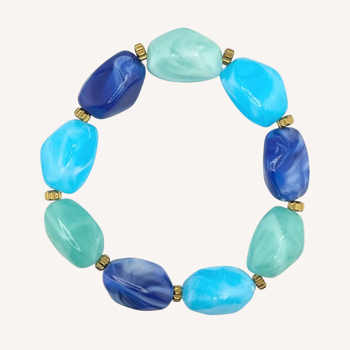 Bracelet doré Lily-perles acrylique marbrées et élastique