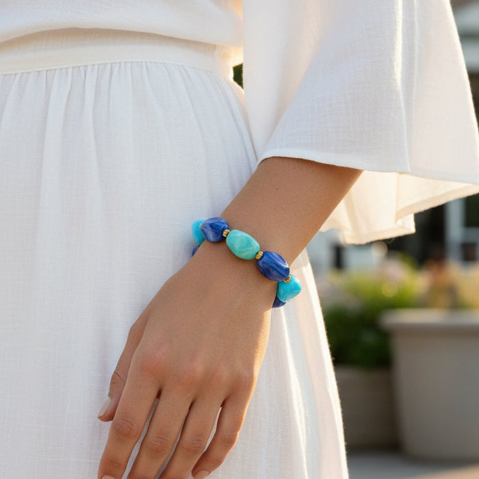 Bracelet doré Lily-perles acrylique marbrées et élastique