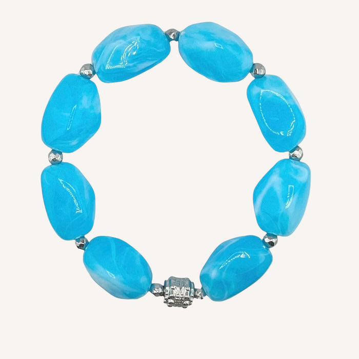 Bracelet argenté Daisy-perles acrylique marbrées et élastique