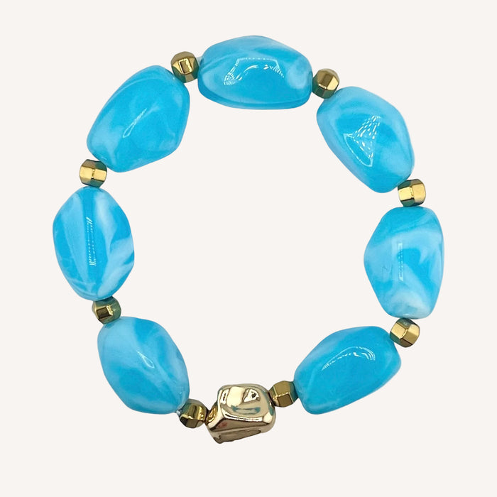 Bracelet doré Daisy-perles acrylique marbrées et élastique
