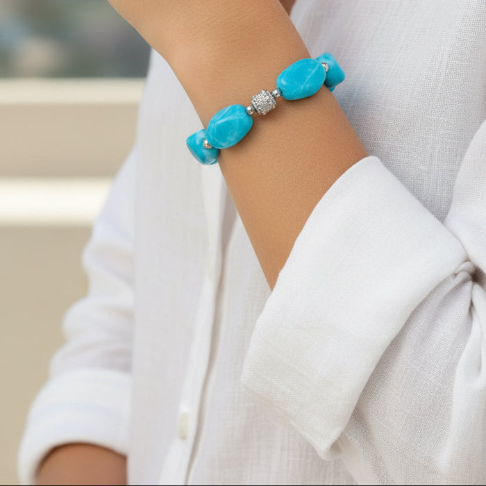 Bracelet argenté Daisy-perles acrylique marbrées et élastique