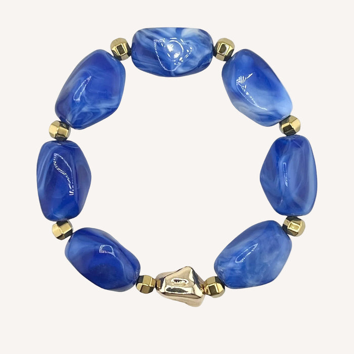 Bracelet doré Daisy-perles acrylique marbrées et élastique