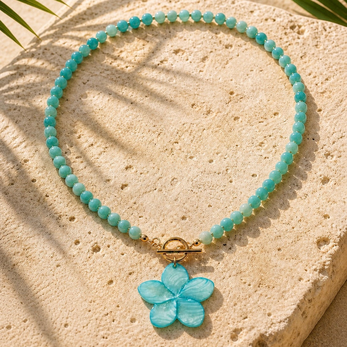 Collier doré Alizée-pendentif nacre et fermoir en T