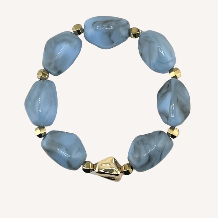 Bracelet doré Daisy-perles acrylique marbrées et élastique