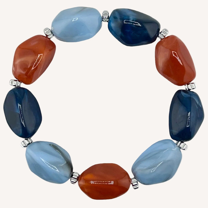 Bracelet argenté Lily-perles acrylique marbrées et élastique