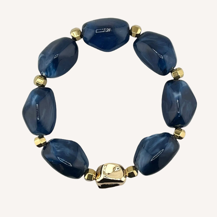 Bracelet doré Daisy-perles acrylique marbrées et élastique