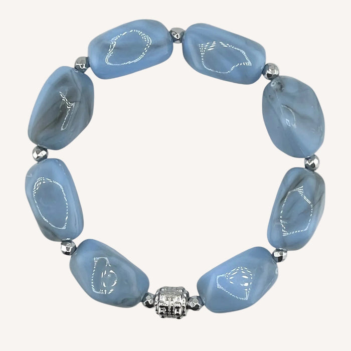 Bracelet argenté Daisy-perles acrylique marbrées et élastique