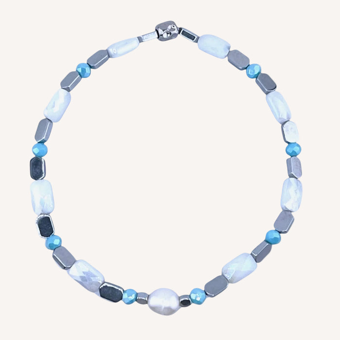 Bracelet argenté Lucie-perle d'eau douce et élastique