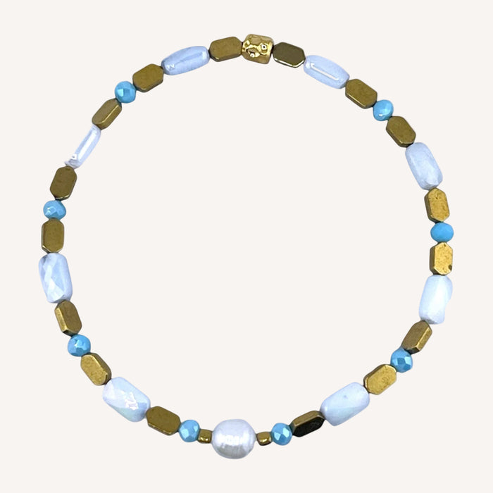 Bracelet doré Lucie-perle d'eau douce et élastique