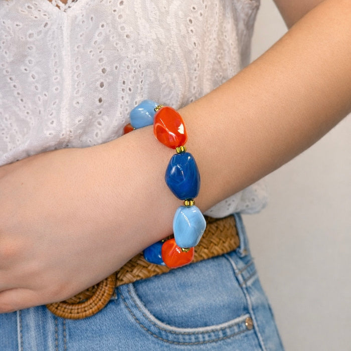 Bracelet doré Lily-perles acrylique marbrées et élastique