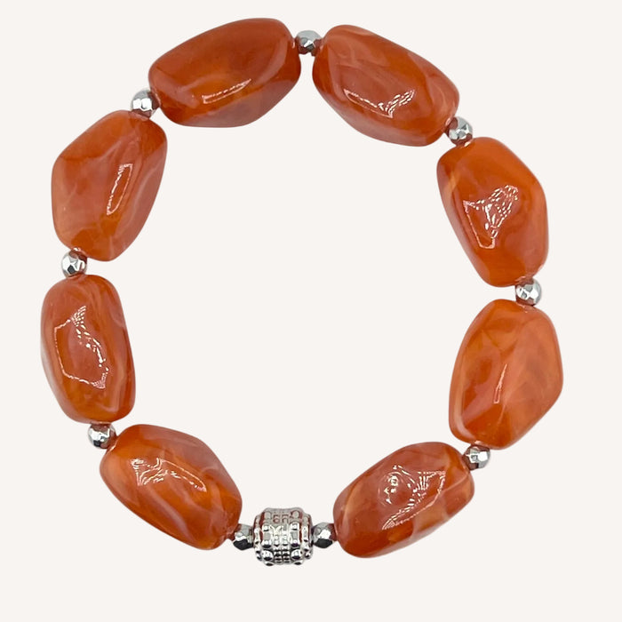 Bracelet argenté Daisy-perles acrylique marbrées et élastique