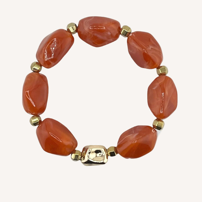 Bracelet doré Daisy-perles acrylique marbrées et élastique