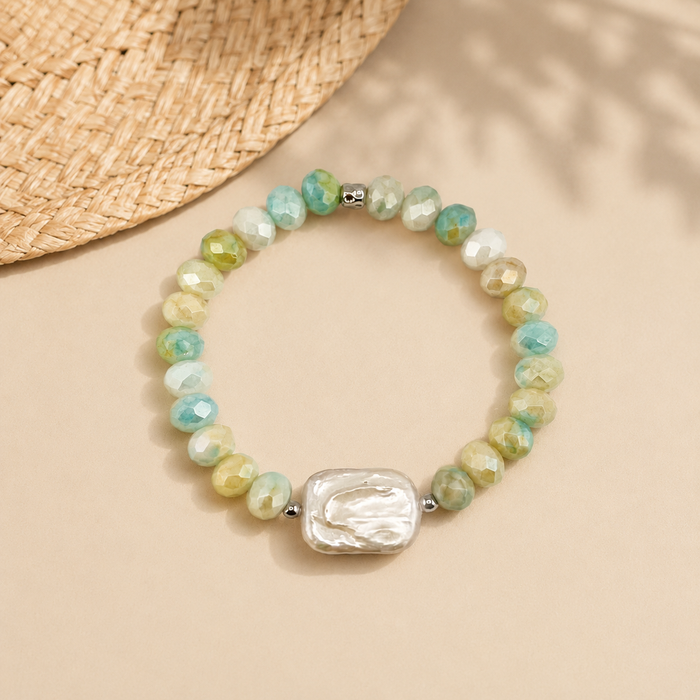 Bracelet argenté Amélia-perle d'eau douce et élastique