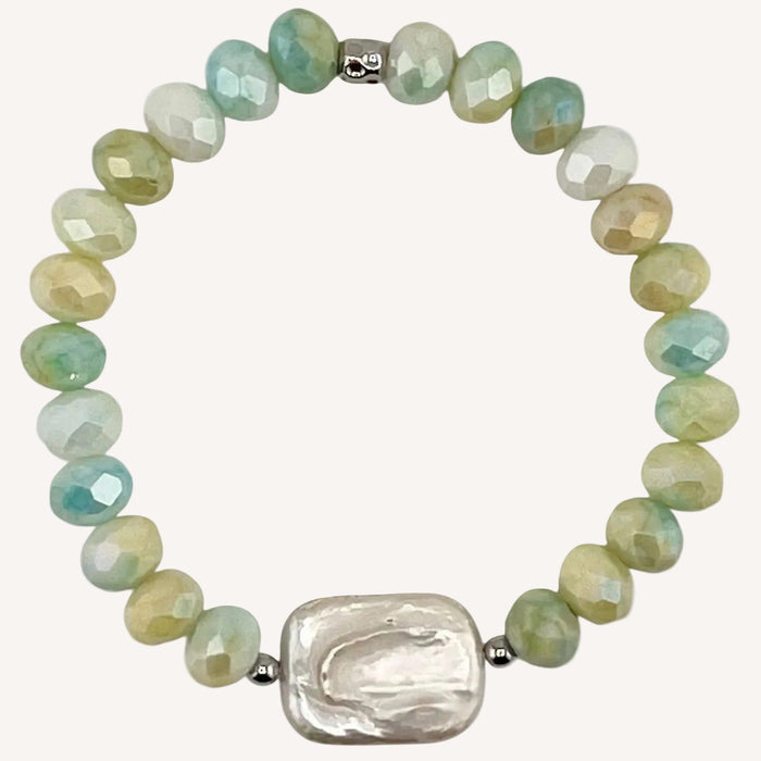 Bracelet argenté Amélia-perle d'eau douce et élastique
