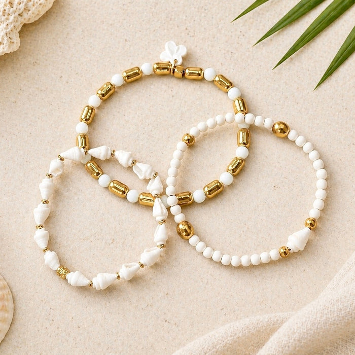 Bracelet doré Océane-coquillage et élastique