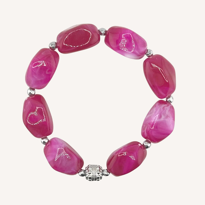 Bracelet argenté Daisy-perles acrylique marbrées et élastique