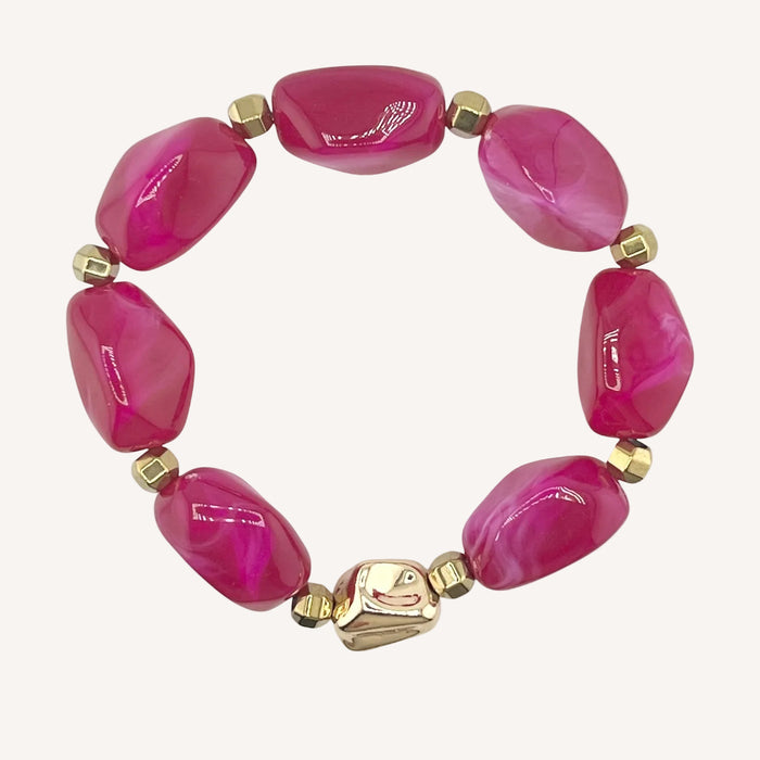 Bracelet doré Daisy-perles acrylique marbrées et élastique