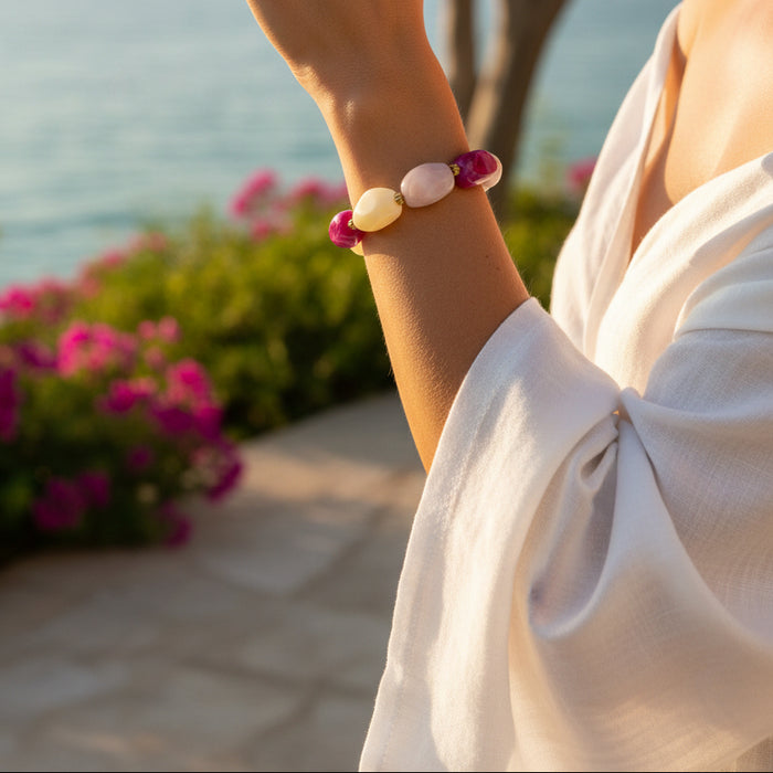 Bracelet doré Lily-perles acrylique marbrées et élastique