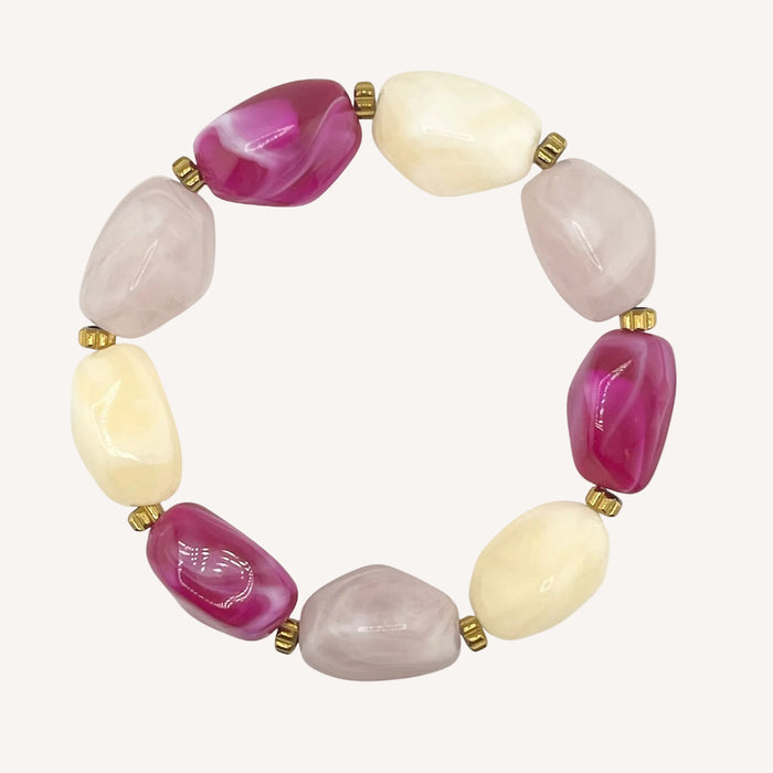Bracelet doré Lily-perles acrylique marbrées et élastique