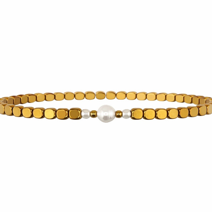 Bracelet doré Margot-perle d'eau douce et élastique