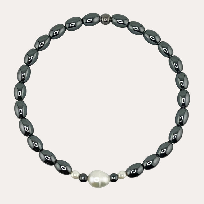 Bracelet anthracite Adélaïde-perle d'eau douce et élastique