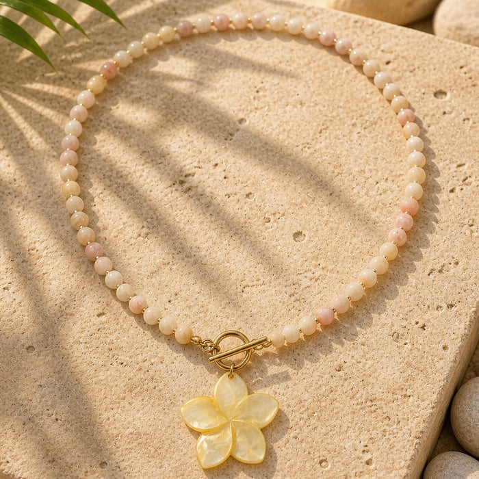 Collier doré Alizée-pendentif nacre et fermoir en T