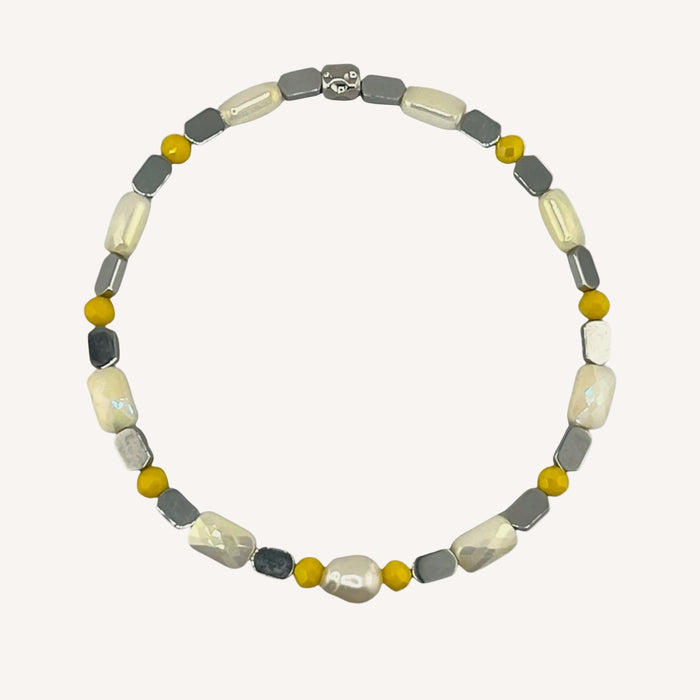Bracelet argenté Lucie-perle d'eau douce et élastique