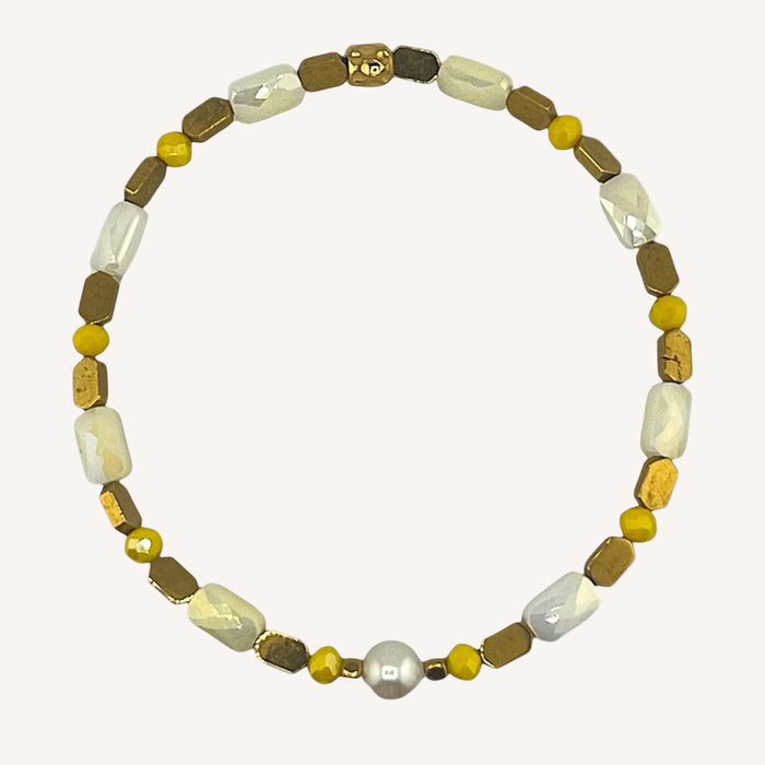 Bracelet doré Lucie-perle d'eau douce et élastique