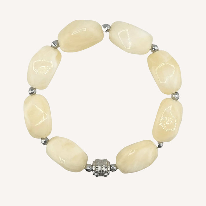 Bracelet argenté Daisy-perles acrylique marbrées et élastique