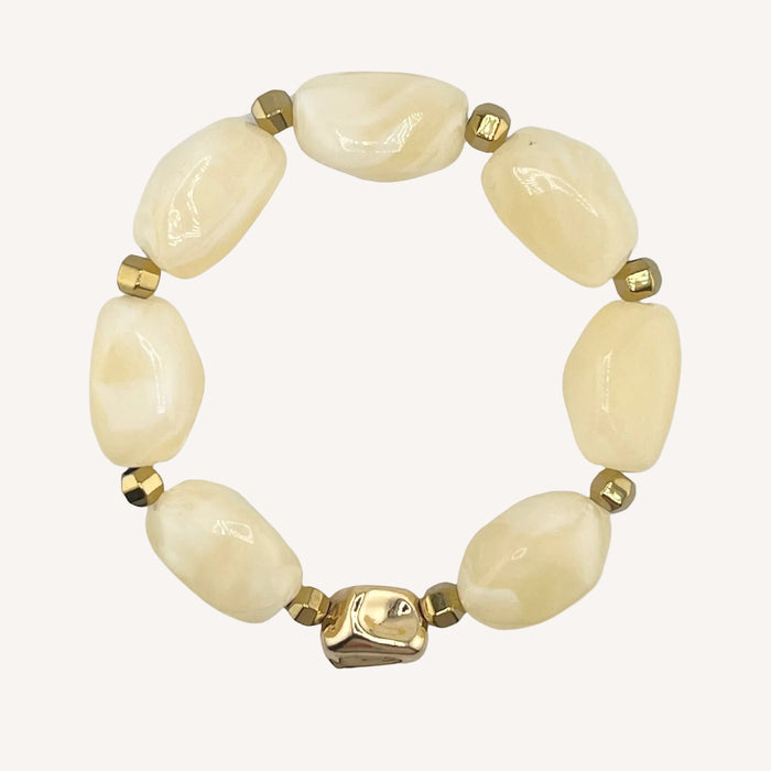 Bracelet doré Daisy-perles acrylique marbrées et élastique