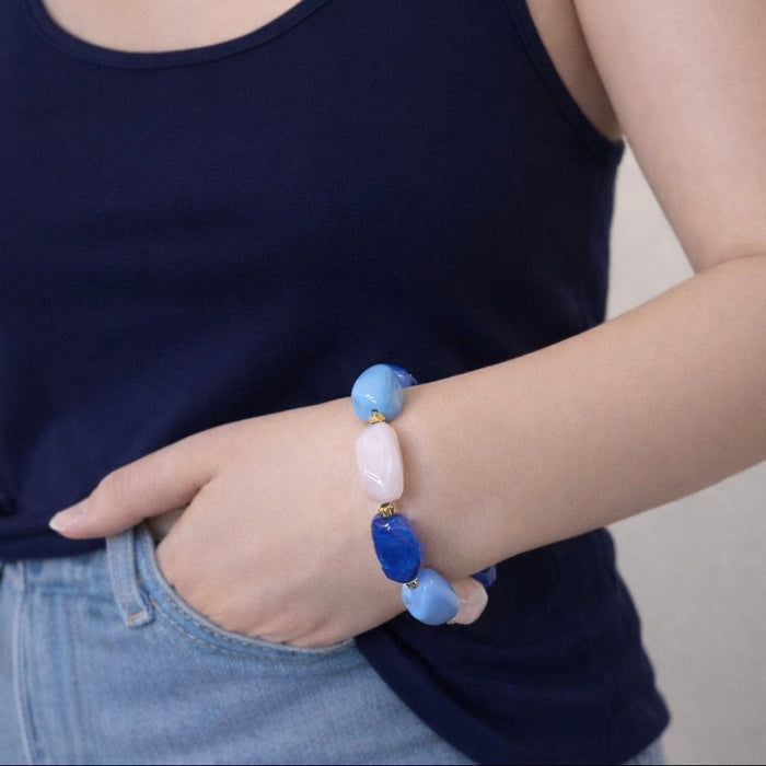 Bracelet doré Lily-perles acrylique marbrées et élastique