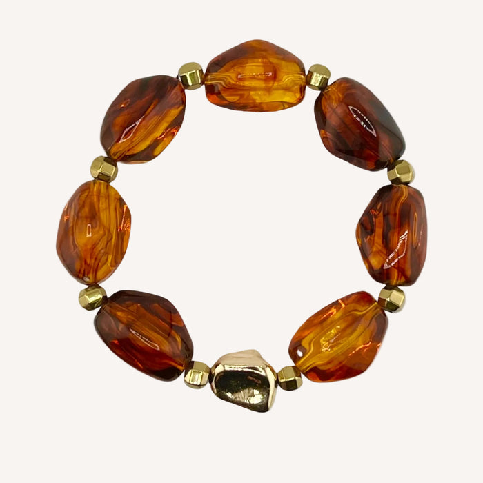 Bracelet doré Daisy-perles acrylique marbrées et élastique