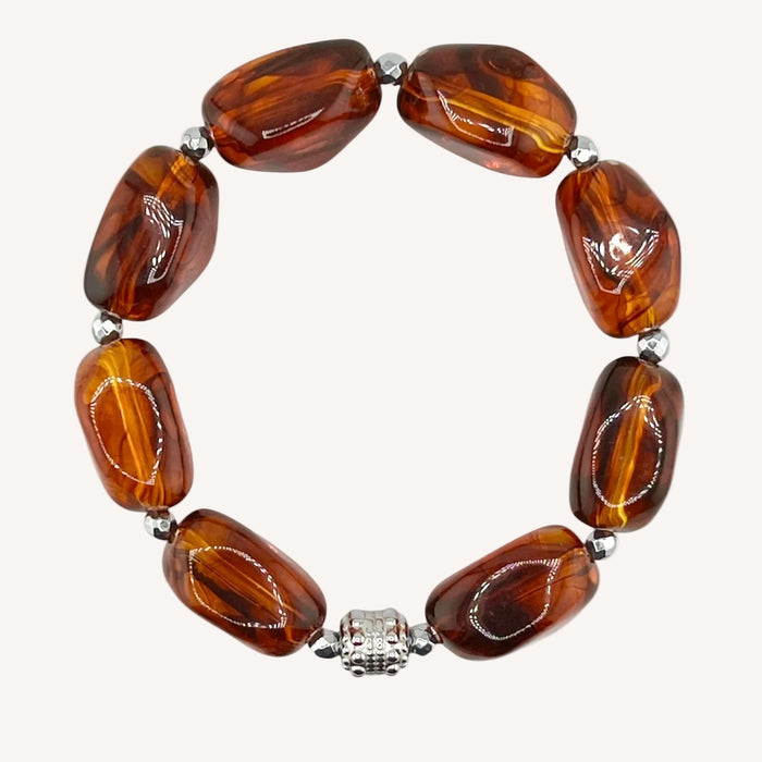 Bracelet argenté Daisy-perles acrylique marbrées et élastique