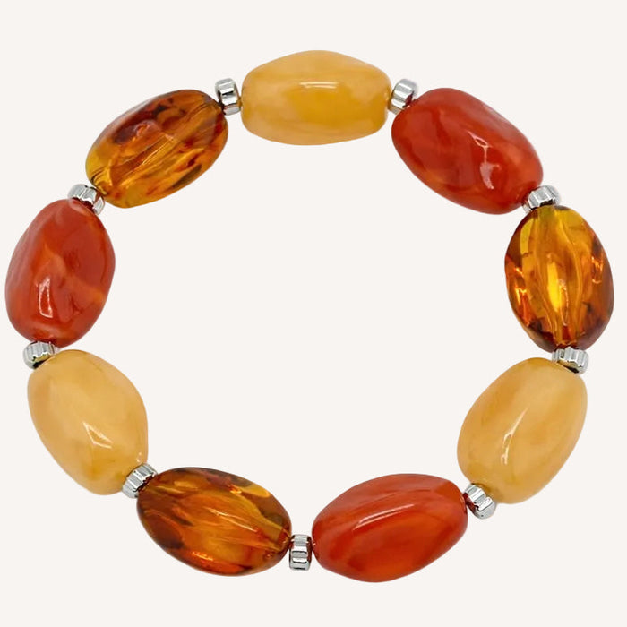 Bracelet argenté Lily-perles acrylique marbrées et élastique