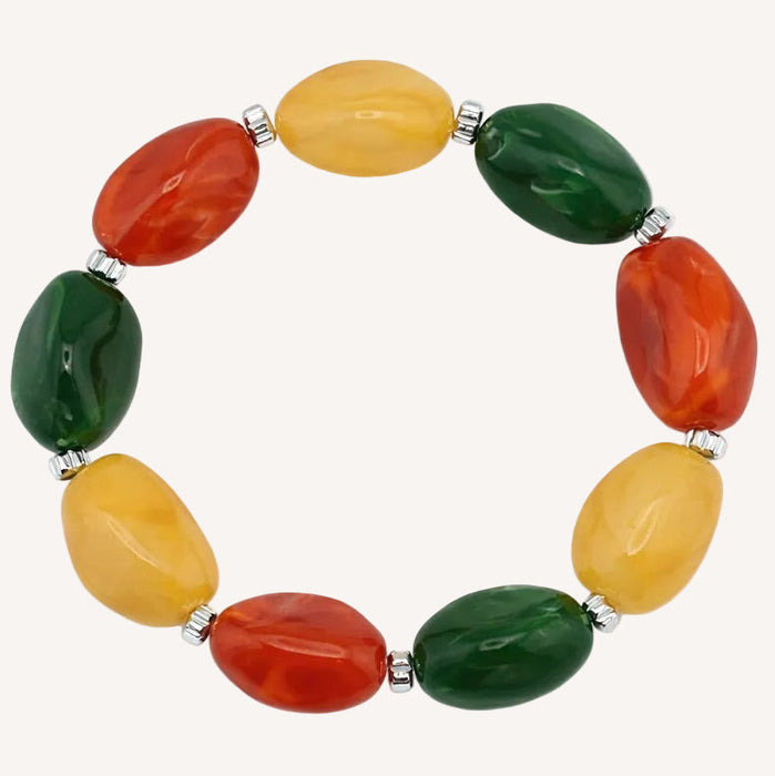 Bracelet argenté Lily-perles acrylique marbrées et élastique