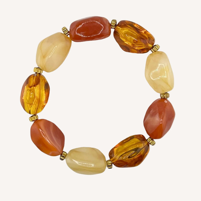 Bracelet doré Lily-perles acrylique marbrées et élastique