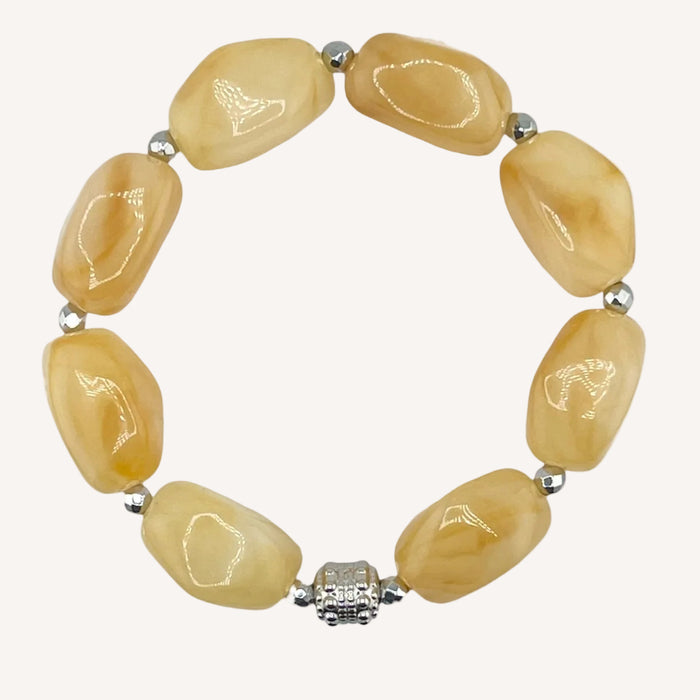 Bracelet argenté Daisy-perles acrylique marbrées et élastique