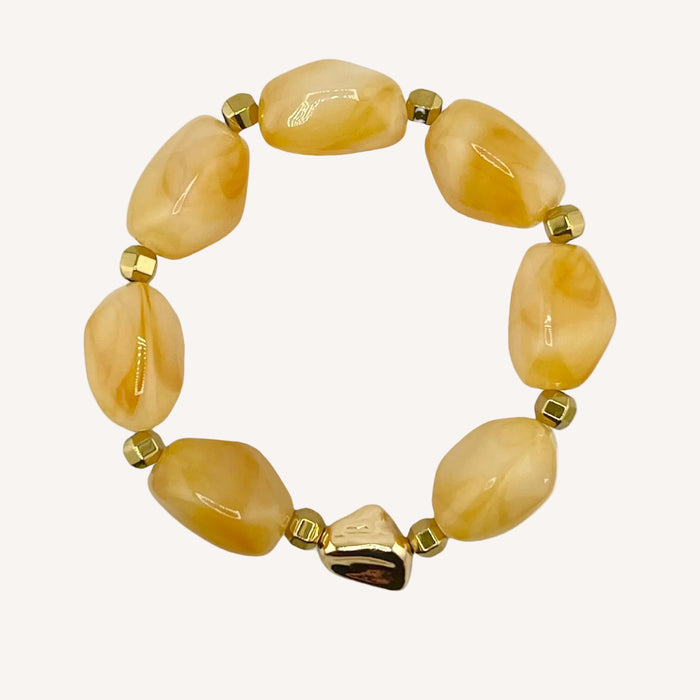 Bracelet doré Daisy-perles acrylique marbrées et élastique