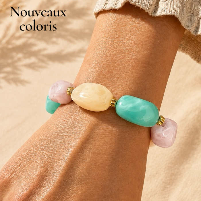 Bracelet doré Lily-perles acrylique marbrées et élastique