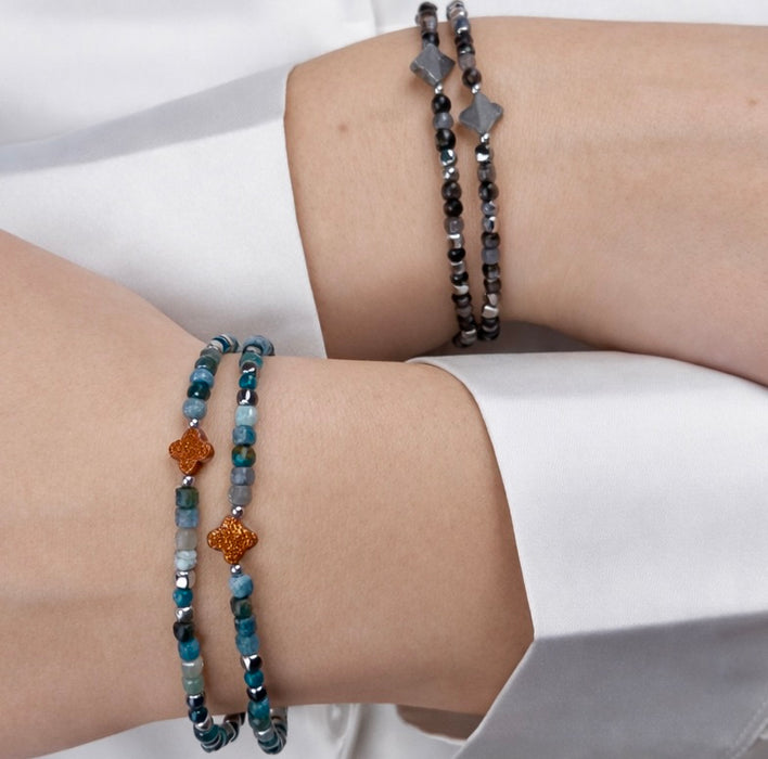 Bracelet argenté Chance-pierres semi-précieuses et élastique