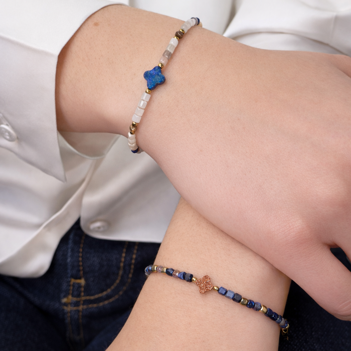 Bracelet doré Chance-pierres semi-précieuses et élastique