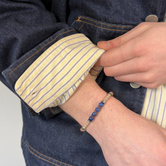 Bracelet argenté Léo-pierres aventurine bleue et élastique
