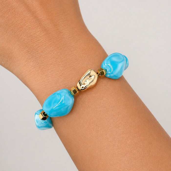 Bracelet doré Daisy-perles acrylique marbrées et élastique