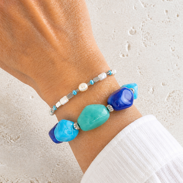 Bracelet argenté Lucie-perle d'eau douce et élastique