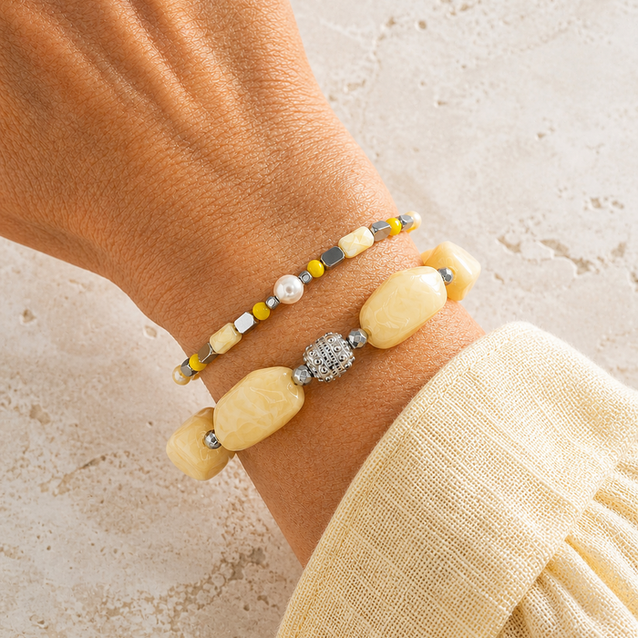 Bracelet argenté Lucie-perle d'eau douce et élastique