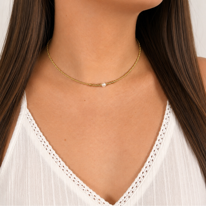 Collier doré Eléonore-perle d'eau douce et fermoir magnétique