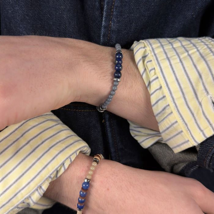 Bracelet argenté Léo-pierres aventurine bleue et élastique