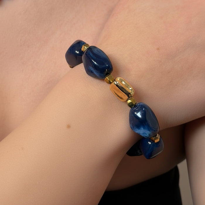 Bracelet doré Daisy-perles acrylique marbrées et élastique