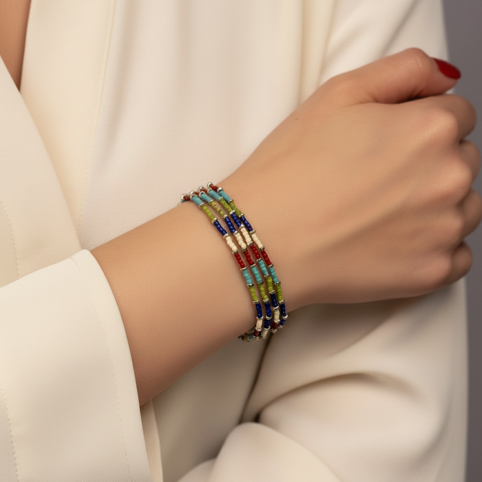 Bracelet argenté Hikari-perles Miyuki et élastique