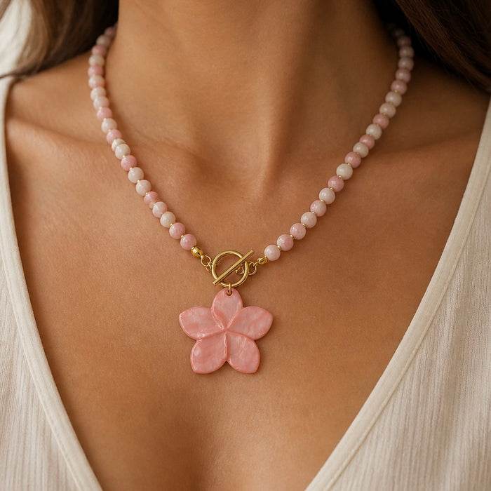 Collier doré Alizée-pendentif nacre et fermoir en T